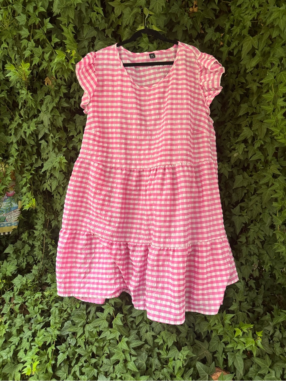 Women’s plus Pink Gingham Tiered Dress